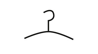  Ein schwarzes, stilisiertes Symbol eines leeren Kleiderbügels.