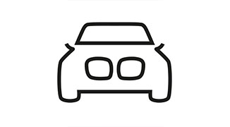 Ein schwarzes Umriss-Symbol der Frontansicht eines Autos, das stilisiert die Nieren-Doppelgrill-Form von BMW-Fahrzeugen andeutet.
